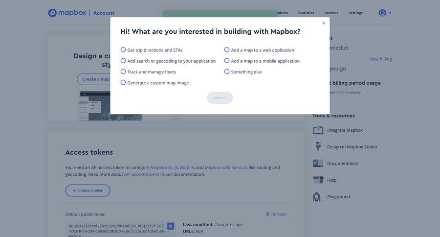 Mapbox
				onboarding page example
