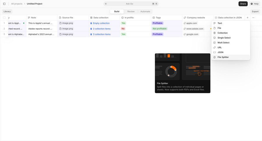 V7
			 data management project management grid data export file upload data entry records menu table review ui page example