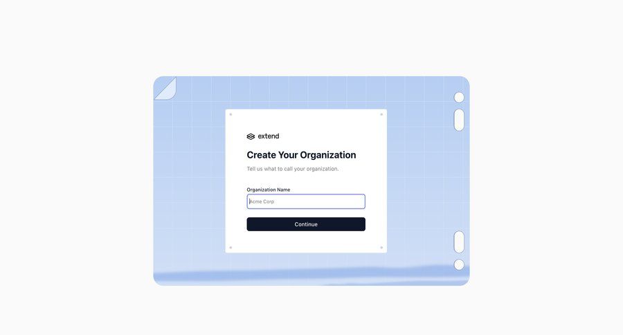 Extend
			create onboarding team account setup workspace creation ui page example