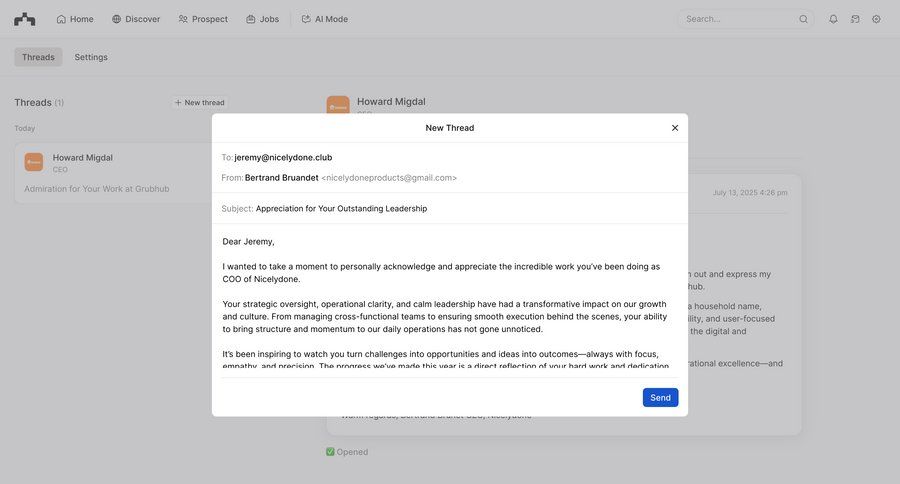 The org
			 modal screen task completion email compose email communication ui page example