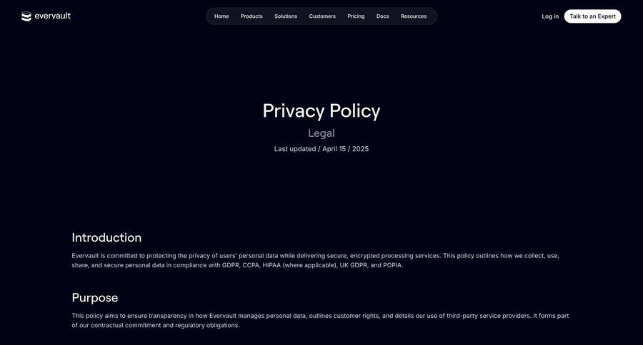 Evervault
			 manage links transaction history version history conversational version control ui page example