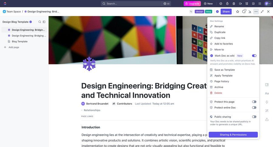 ClickUp
			content editor sharing settings content management document editing document management document sharing document list sidebar menu ui page example