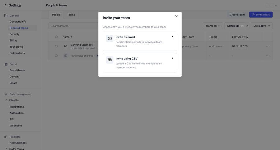 Dock
			 user management onboarding modal dialog user invitation settings modal team management ui page example