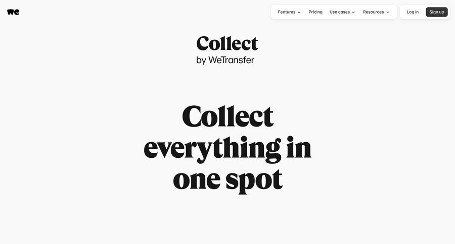 WeTransfer
			product page feature newsletter typography color palette chrome extension features newsletter signup ui page example