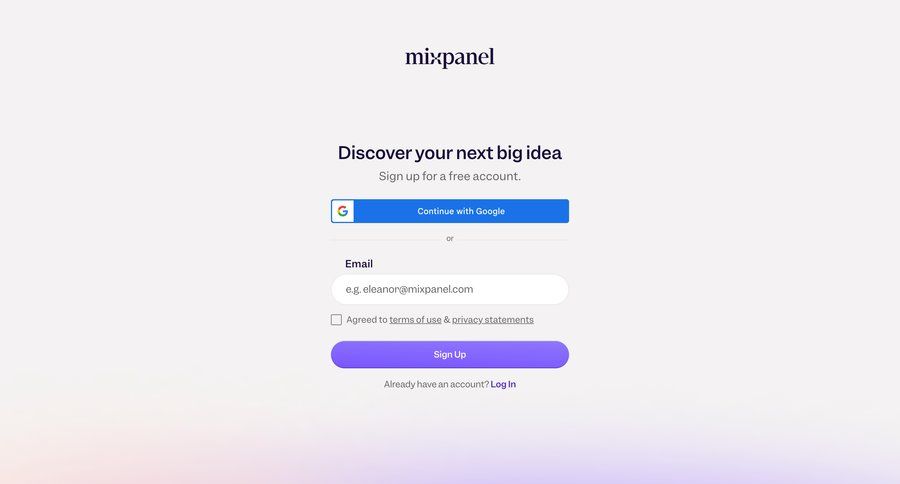 Mixpanel
				signup ui page example