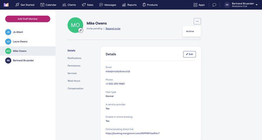 Mangomint
			 sidebar navigation user management account management onboarding profile settings user profile permissions ui page example