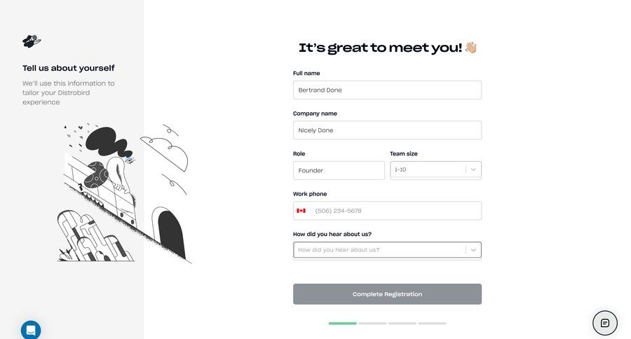 Distrobird
				onboarding page example
