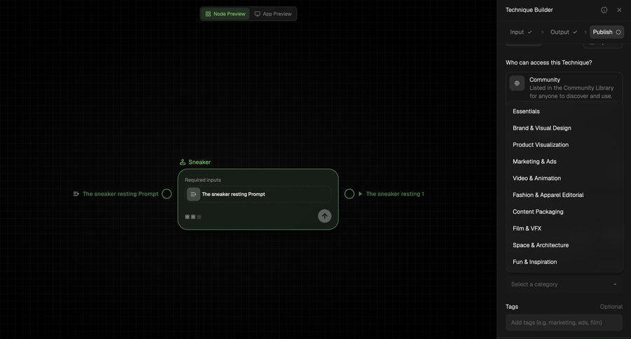 Flora
			 modern dark theme design sidebar drag and drop workflow automation access control review tagging workflow builder editor workflow creation workflow editor node based editor ui page example