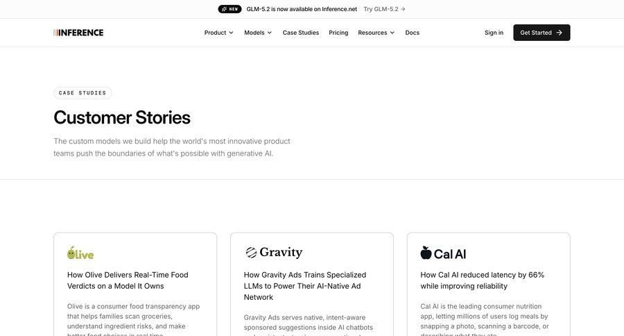 Inference
			company customer stories b2b saas ui page example