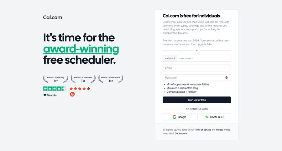 Cal.com
				signup page example