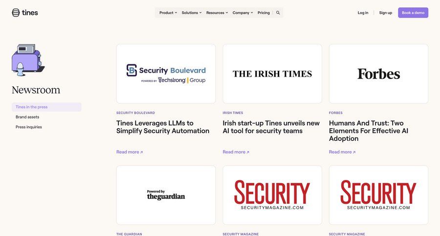 Tines
			press announcement case studies download report press release global search rp ui page example