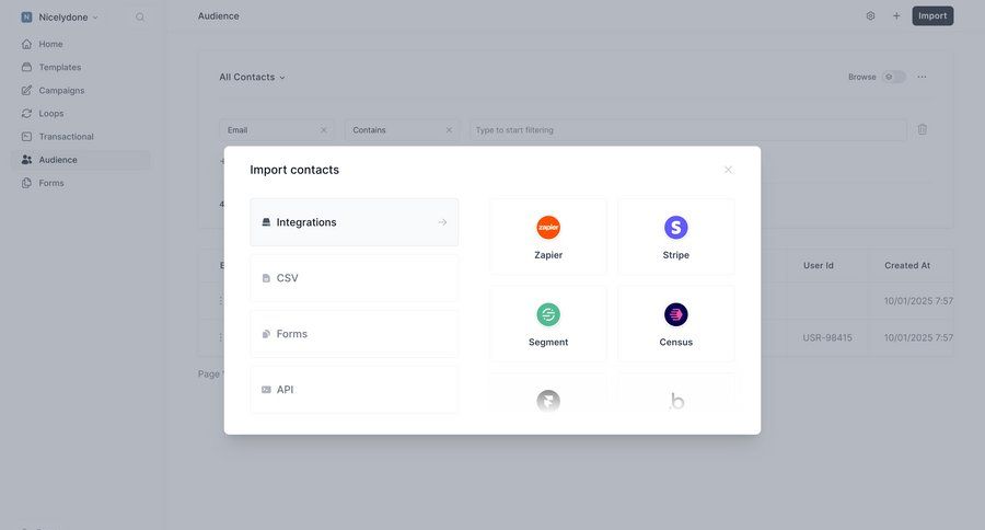 Loops
			 audience management data integration ui page example