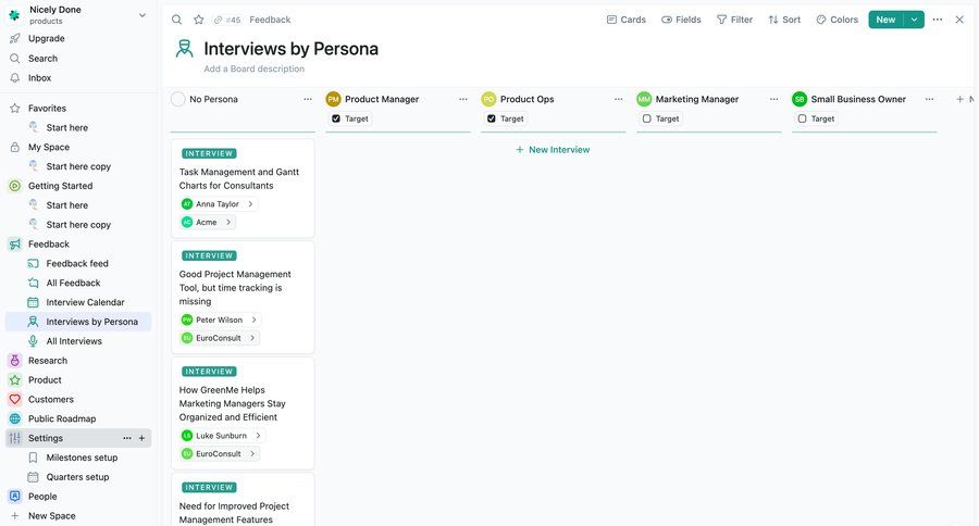 Fibery
			 sidebar navigation user research analytics dashboard kanban board data display dashboard warning dropdown filters features management sidebar research menu data visualization performance metrics monitoring business intelligence kpi dashboard ui page example