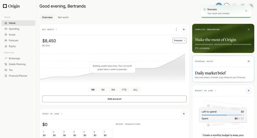 Origin Financial
				home ui page example