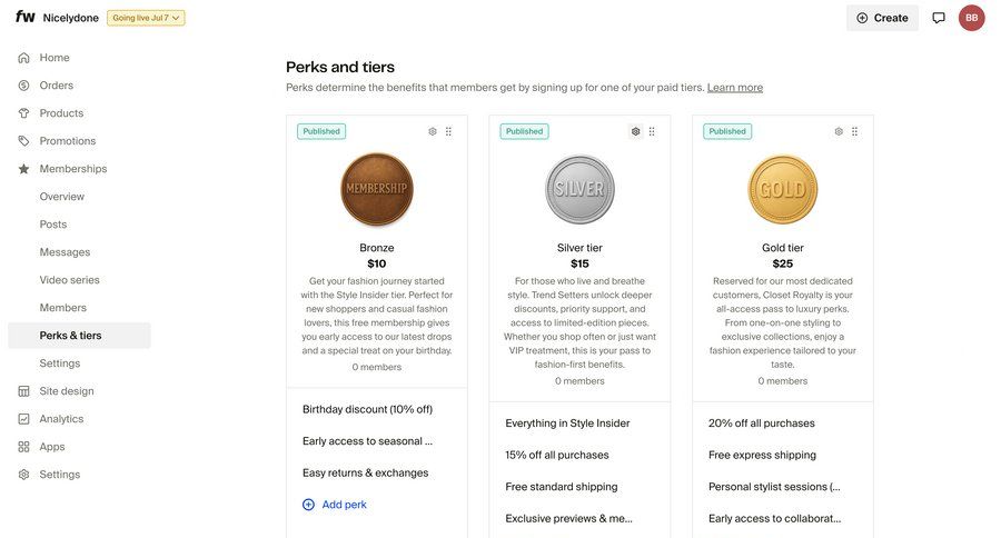 Fourthwall
			 settings e-commerce sidebar navigation card layout ui page example