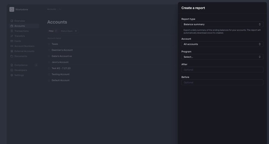 Increase
			 modal screen sidebar navigation account management form data export finance data analysis data filtering financial reporting modal finance dropdown filters cards ui download report ui page example
