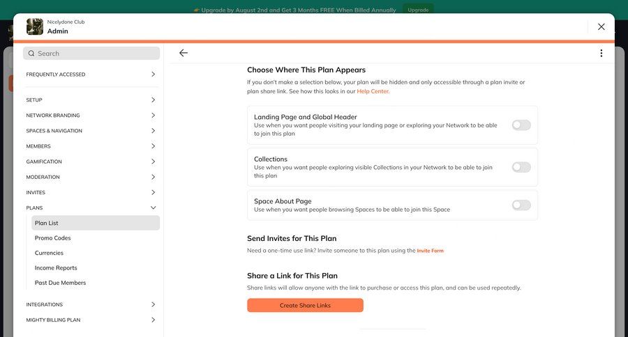 Mighty
			settings share plans & pricing (in app) modal & popover plans & pricing configuration settings onboarding form menu sharing configuration screen ui page example