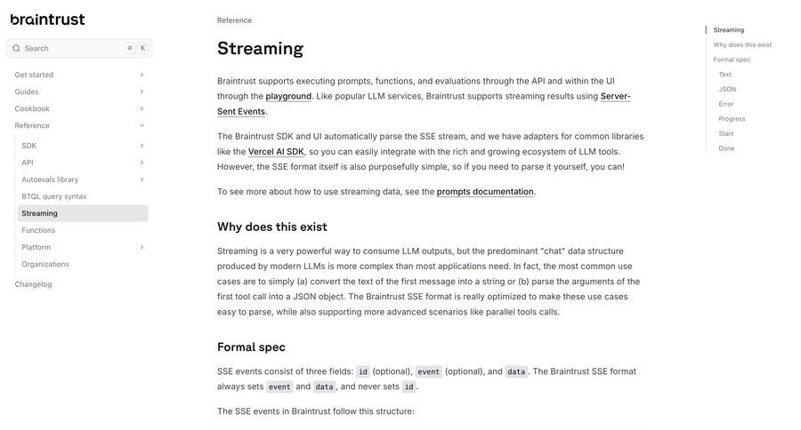 Braintrust
			 doc documentation changelog docs search results ui global search rich text prompt completion ui page example