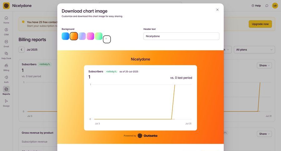Outseta
			 dashboard data visualization download sharing ui page example