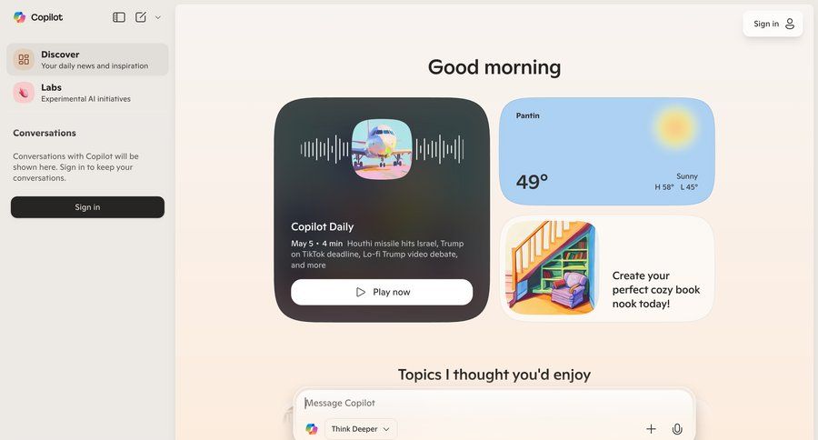 Copilot
			 dashboard onboarding content discovery rounded corners sidebar sign in ui page example