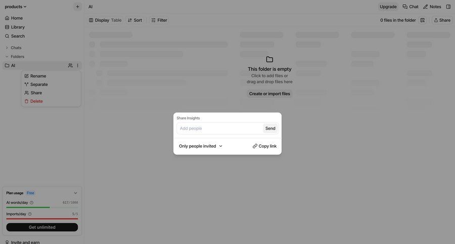 Anara
			 collaboration sidebar navigation share modal file management access control ui page example