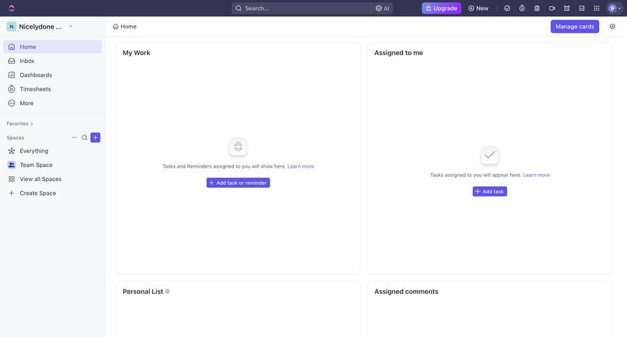 ClickUp
			 task management dashboard sidebar navigation project management project organization sidebar lists menu collaborators group members task management dashboard modern ui page example