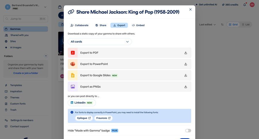 Gamma
			 export download sharing ui page example