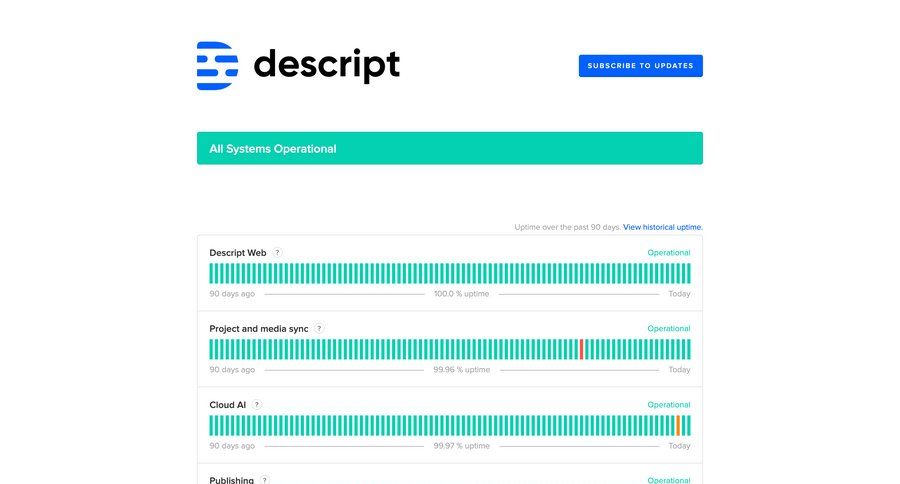 Descript
			system status transcript call recording call transcript ui page example