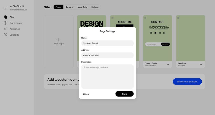 Universe
				settings ui page example