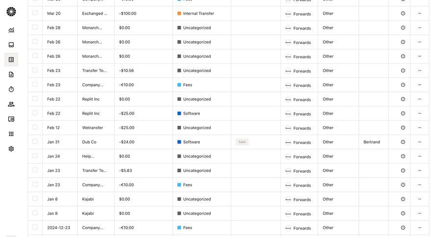 Midday
			 finance data display menu table transaction history review ui page example