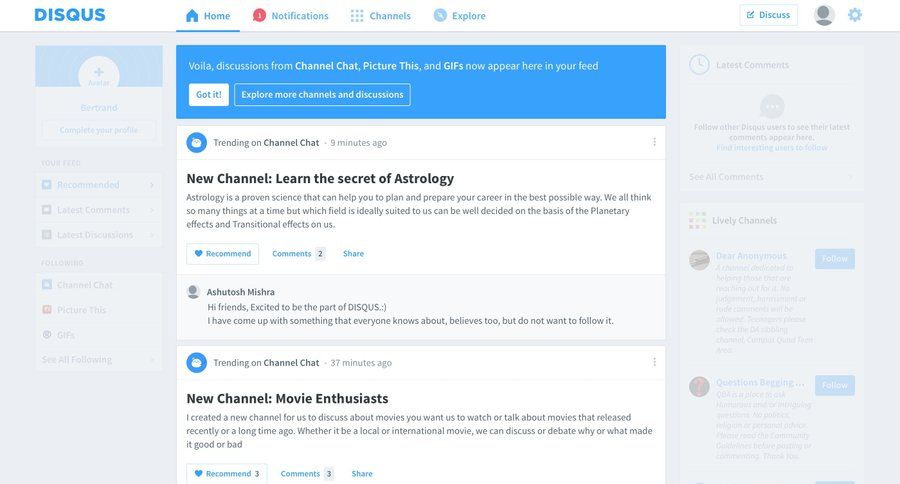 Disqus
				onboarding page example