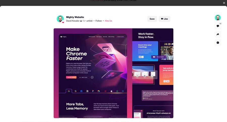 Dribbble
				detail page page example