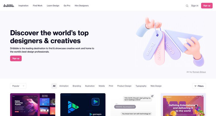 Dribbble
page example