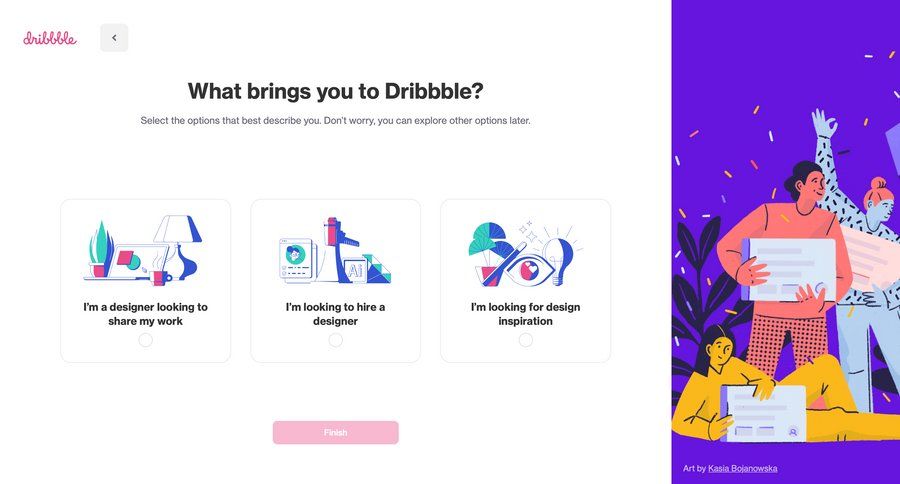 Dribbble
				onboarding page example