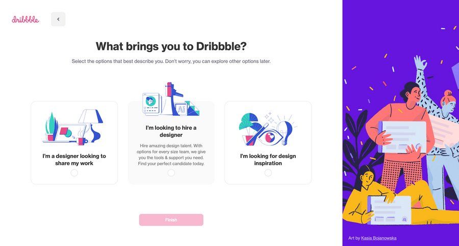 Dribbble
				onboarding page example