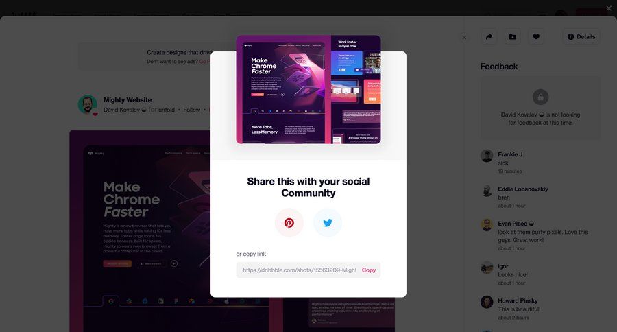 Dribbble
				share page example
