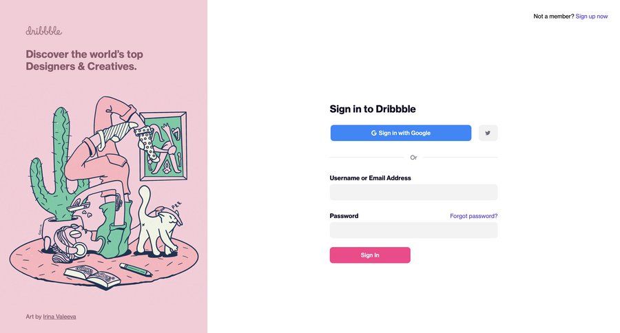 Dribbble
				signin page example