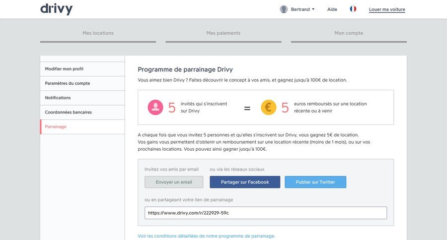 Drivy
				referral & invite your friends page example