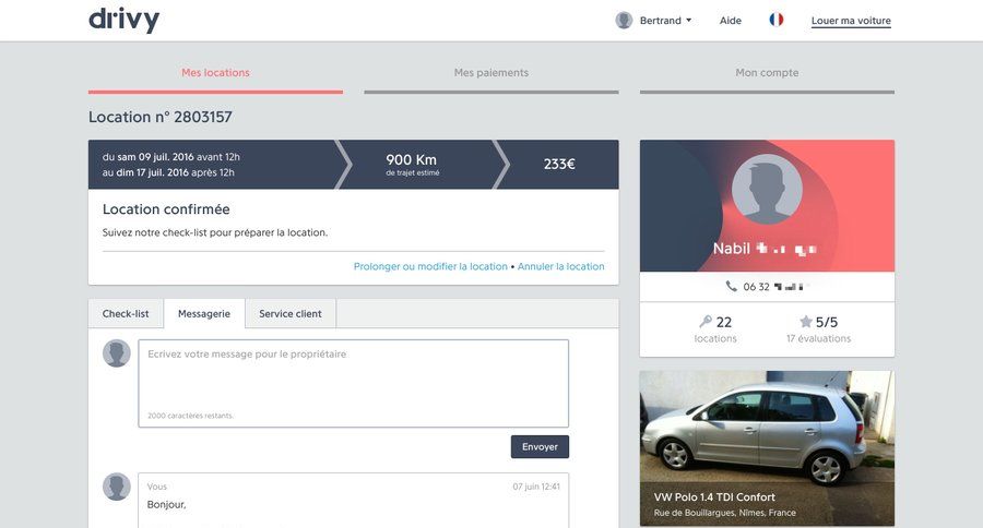 Drivy
				messaging page example