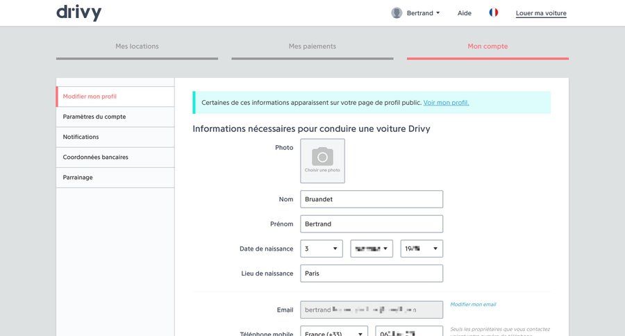 Drivy
				settings page example