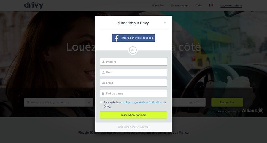 Drivy
				signup page example