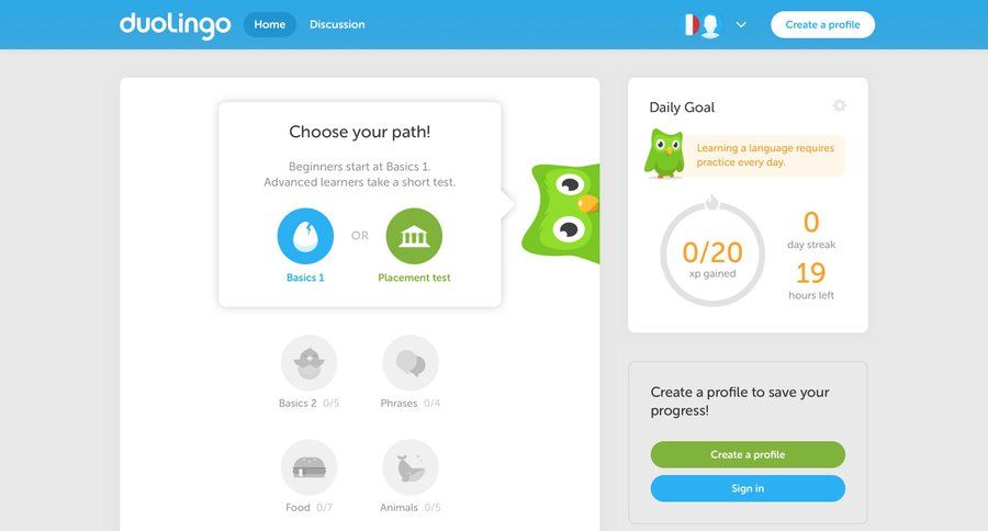 Duolingo
				empty state page example