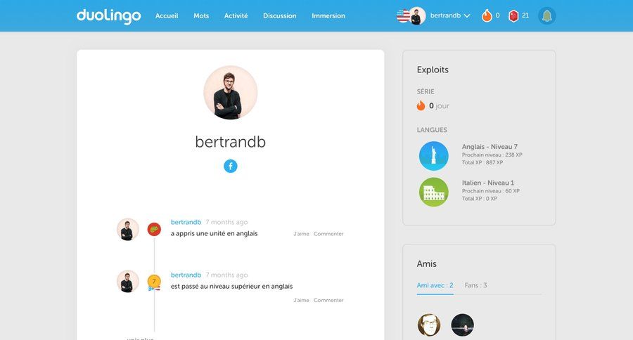 Duolingo
				profile page example