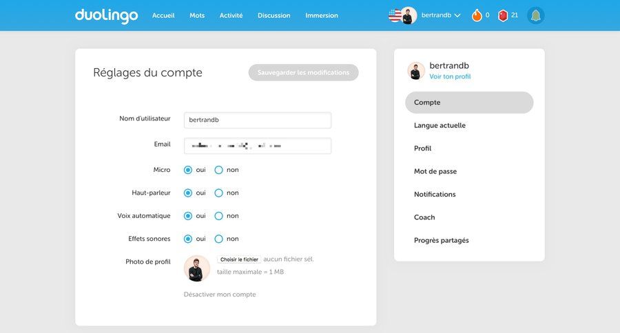 Duolingo
				settings page example
