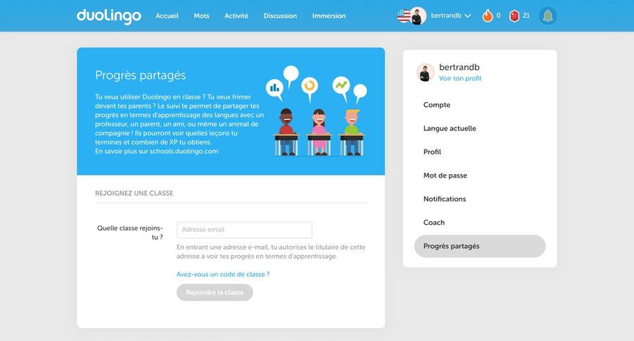 Duolingo
				settings page example