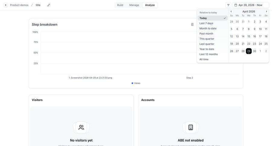 Navattic
			 dashboard account management analytics dashboard data analysis date picker data visualization analytics ui page example