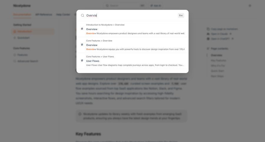 Documentation.AI
			 search results global search ui page example