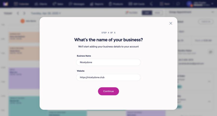 Mangomint
			 modal screen onboarding form account setup modal dialog ui page example