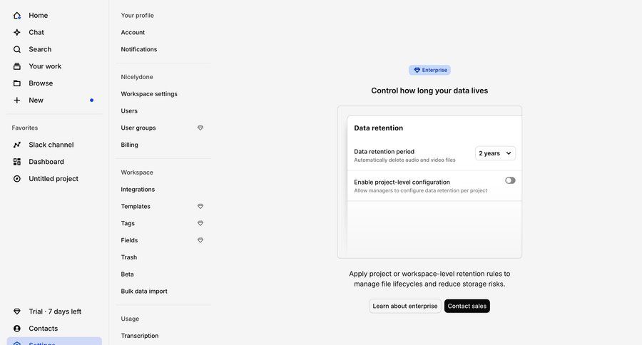 Dovetail
			 data management configuration settings sidebar navigation workspace settings account settings hierarchical navigation sidebar navigation bar modern configuration screen ui page example