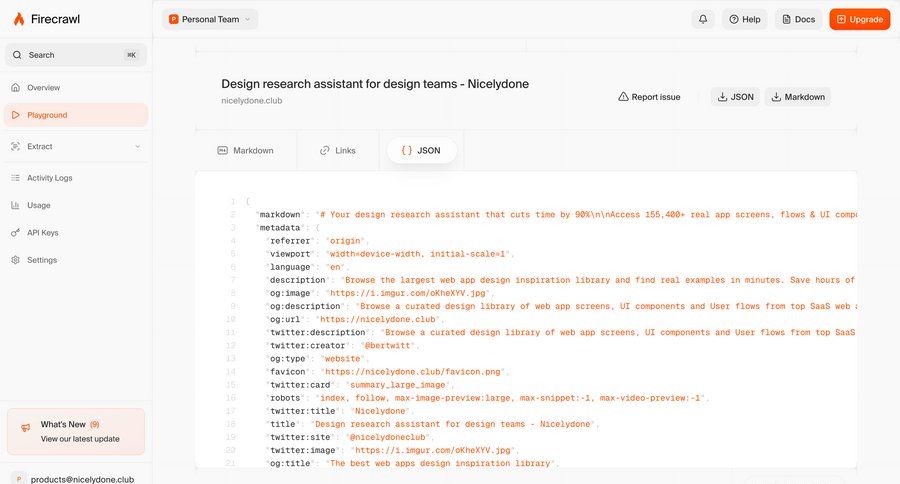 Firecrawl
			 design data display code snippet ui page example